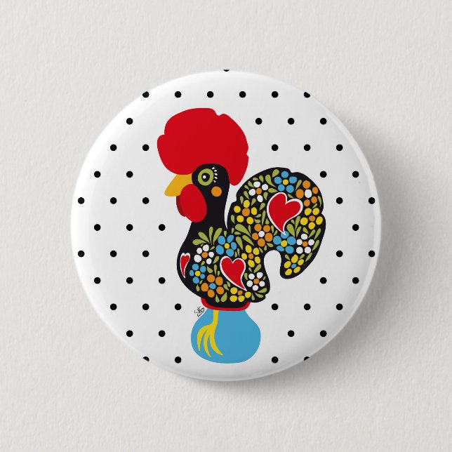 Famous Rooster of Barcelos Nr 06 - Polka Dots 6 Cm Round Badge (Front)