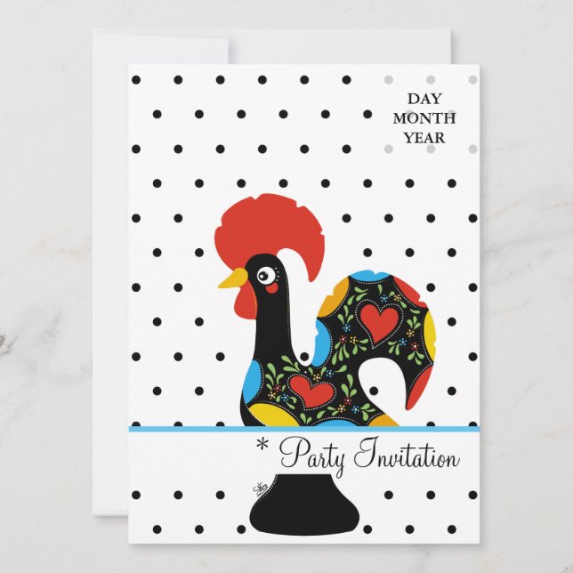 Famous Rooster of Barcelos Nr 09 - Polka Dots Invitation (Front)