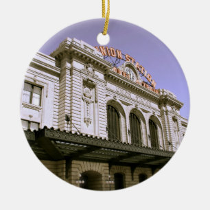 Famous train station building ceramic tree decoration