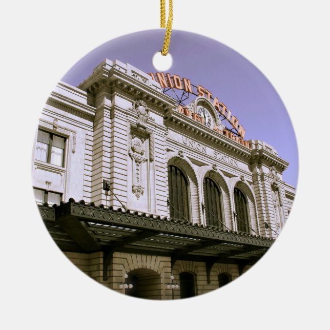 Famous train station building ceramic tree decoration (Front)