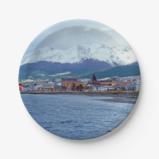 Famous Ushuaia - Tierra del Fuego, Argentina Paper Plate (Front)