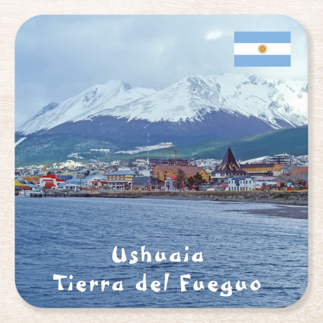 Famous Ushuaia - Tierra del Fuego, Argentina Square Paper Coaster (Front)