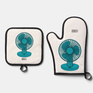 Fan cartoon illustration oven mitt & pot holder set