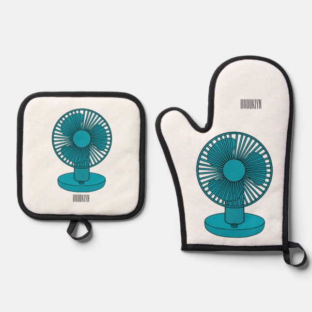 Fan cartoon illustration  oven mitt & pot holder set (Front)