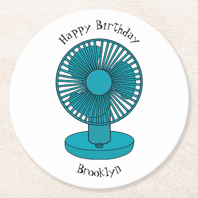 Fan cartoon illustration round paper coaster (Front)