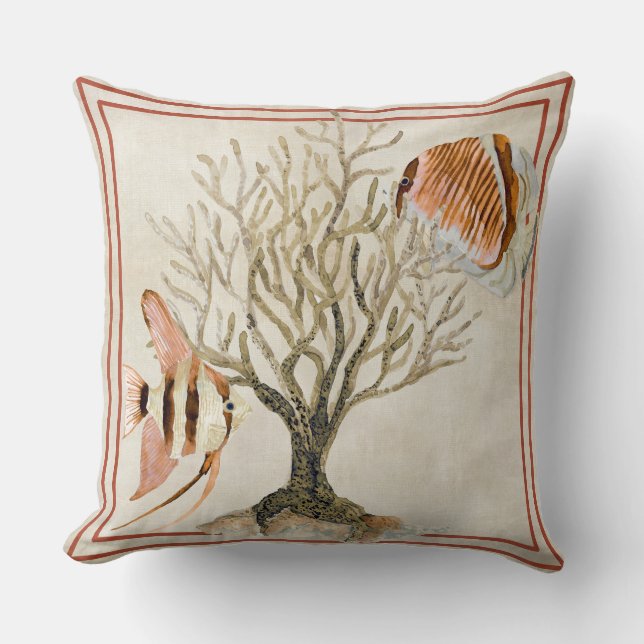 Fan Coral Ocean Beach Angel Tropical Fish Brown Cushion (Front)