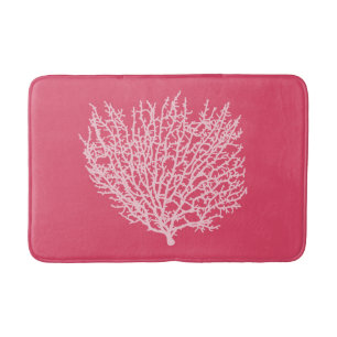 Fan Coral Print, Pale Pink on Deep Coral Pink Bath Mat