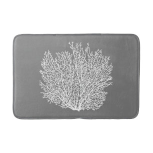 Fan Coral Print, Pale Silver on Medium Grey / Grey Bath Mat