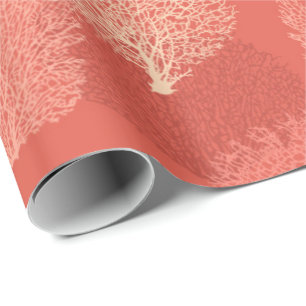 Fan Coral Print, Shades of Coral Orange Wrapping Paper