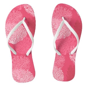 Fan Coral Print, Shades of Coral Pink Flip Flops