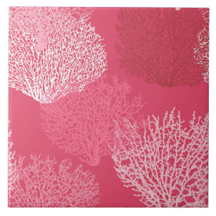 Fan Coral Print, Shades of Coral Pink Tile