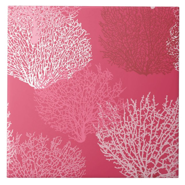 Fan Coral Print, Shades of Coral Pink Tile (Front)