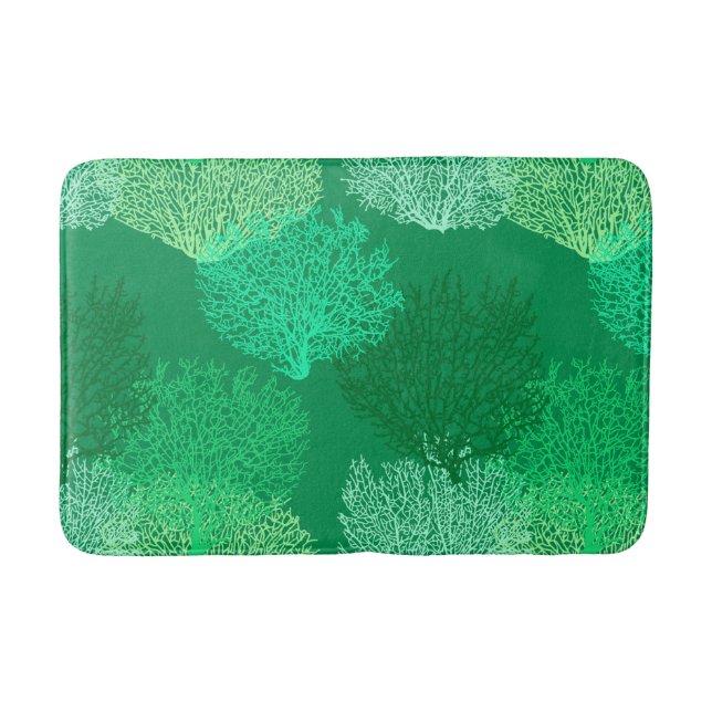 Fan Coral Print, Shades of Jade Green    Bath Mat (Front)