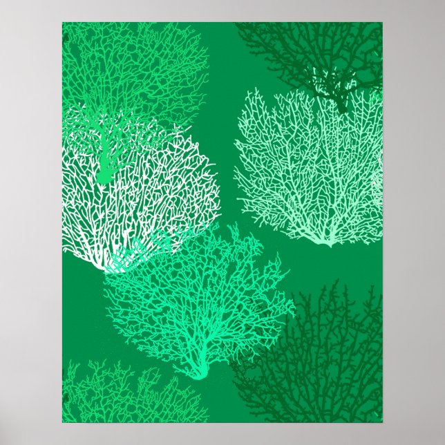 Fan Coral Print, Shades of Jade Green Poster (Front)
