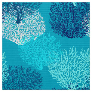 Fan Coral Print, Turquoise, Aqua and Cobalt Blue Fabric