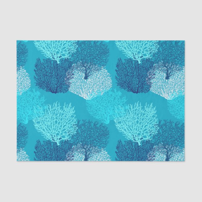 Fan Coral Print, Turquoise, Aqua and Cobalt Blue Tissue Paper (Front)