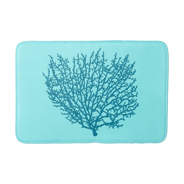 Fan Coral Print, Turquoise on an aqua background Bath Mat (Front)