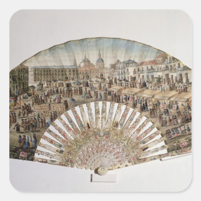 Fan depicting the Plaza de la Cebada, Madrid Square Sticker (Front)