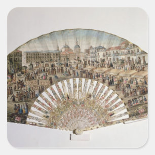 Fan depicting the Plaza de la Cebada, Madrid Square Sticker