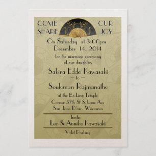 Fan Elegant (Moss) 5x7 Personalised Wedding Invite