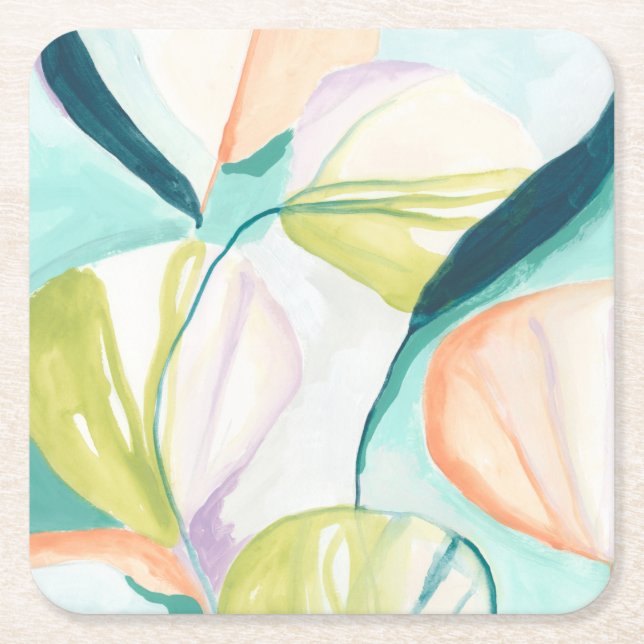 Fan Flowers IV Square Paper Coaster (Front)