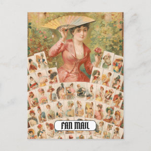 Fan Mail Funny Vintage Woman with Fans Postcard
