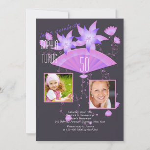 Fan Noir Two Photo Birthday Party Invitation