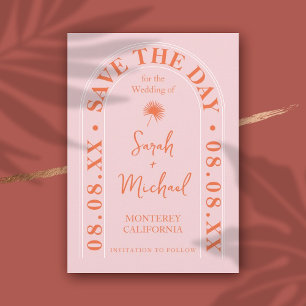 Fan Palm Leaf Tropical Bright Summer Save The Date Invitation