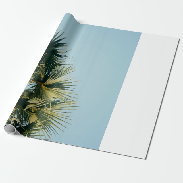 Fan palm tree under blue sky wrapping paper (Unrolled)
