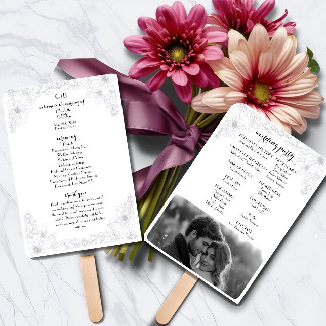 Fan-tastic Wedding: Elegant Floral Outline Paddle  Hand Fan (Creator Uploaded)