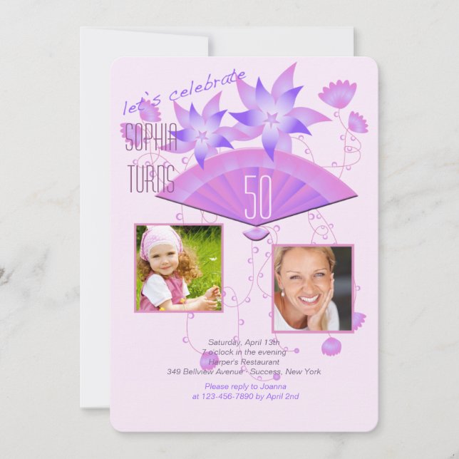 Fan Two Photo Birthday Party Invitation (Front)