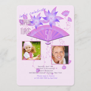 Fan Two Photo Birthday Party Invitation