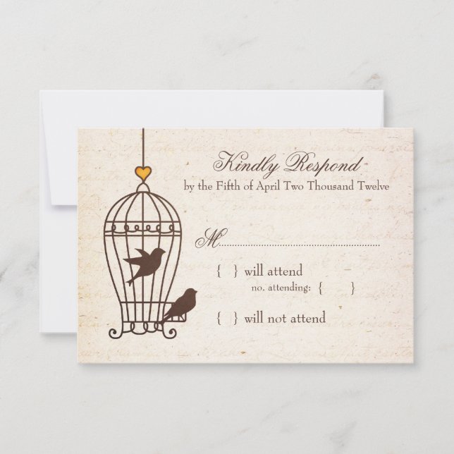 Fanciful Bird Cage - Autumn Orange Wedding RSVP Card (Front)