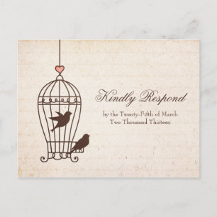 Fanciful Bird Cage - Chocolate & Pink Wedding RSVP Invitation Postcard