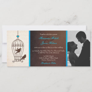 Fanciful Bird Cage Chocolate & Teal Photo Wedding Invitation