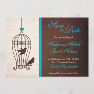 Fanciful Bird Cage Teal & Chocolate Save the Date