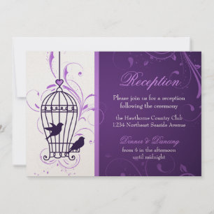 Fanciful Birdcage & Swirls Aubergine Reception Invitation
