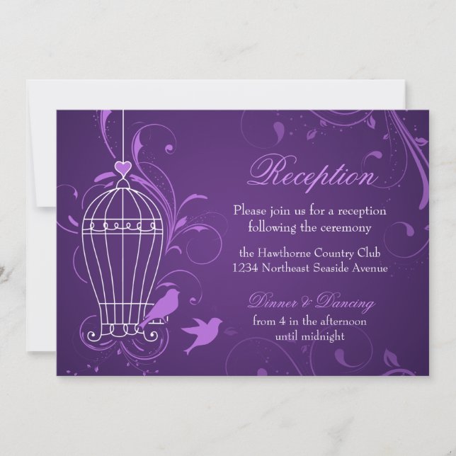Fanciful Birdcage & Swirls Aubergine Reception Invitation (Front)