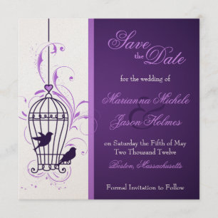 Fanciful Birdcage & Swirls Aubergine Save the Date