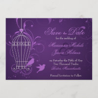 Fanciful Birdcage & Swirls Aubergine Save the Date