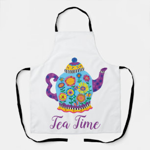 Fanciful Blue Teapot Tea Time Apron