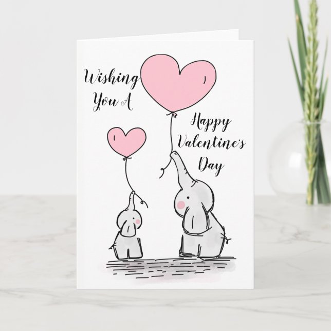 Fanciful Elephants "Happy Valentines Day" Holiday Card (Front)