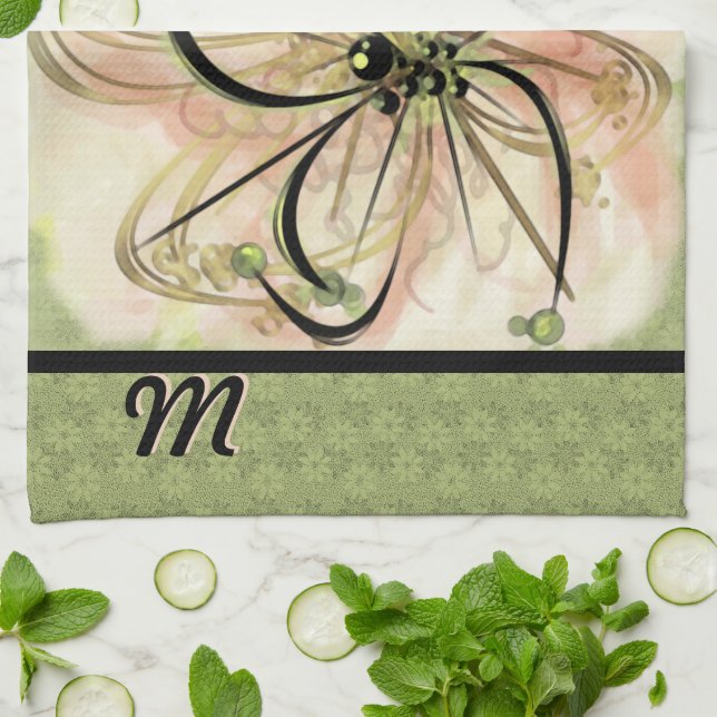 Fanciful Flower Monogrammed (Tea Towel) Tea Towel (Folded)
