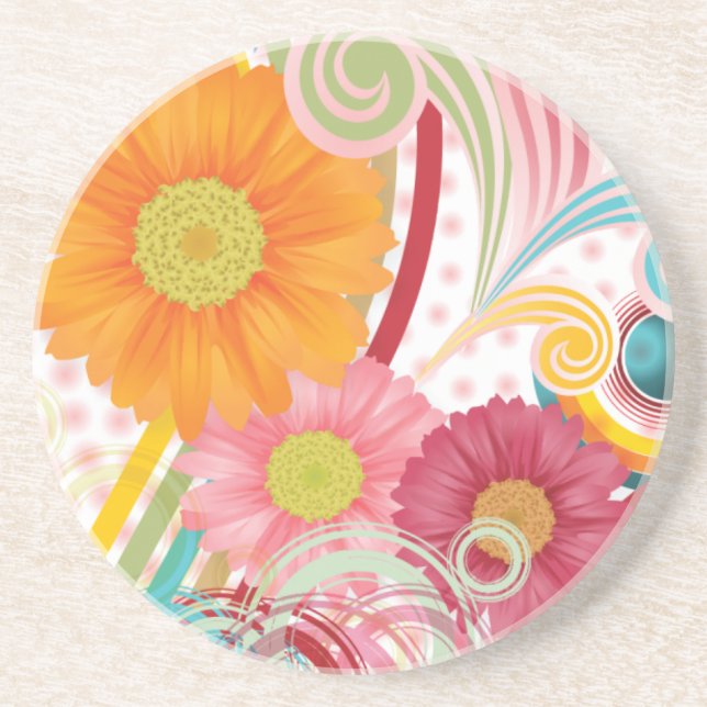 Fanciful Flowers on White Coaster (Front)