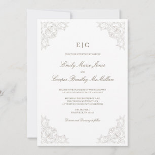 Fanciful Frame Wedding Invitation - Mocha Mousse