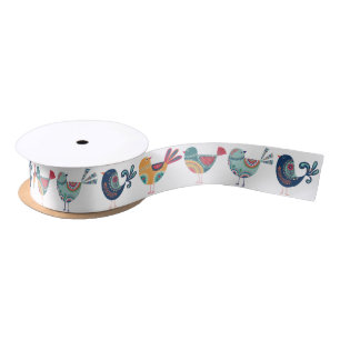 Fanciful Hand-painted Birds Satin Ribbon