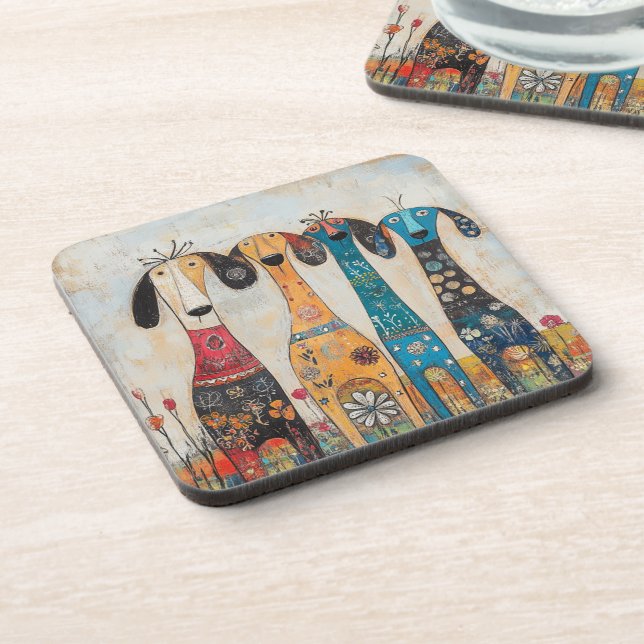 Fanciful Long Tall Hound Dogs Coaster (Left Side)