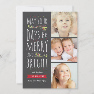 Fanciful Merry & Bright 3 Photo Christmas Card