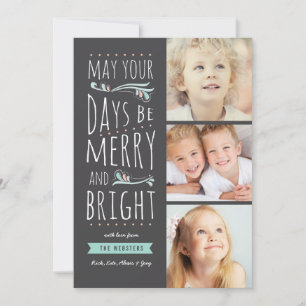 Fanciful Merry & Bright 3 Photo Christmas Card