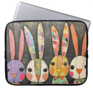 Fanciful Patchwork Easter Bunny Rabbits Laptop Sleeve